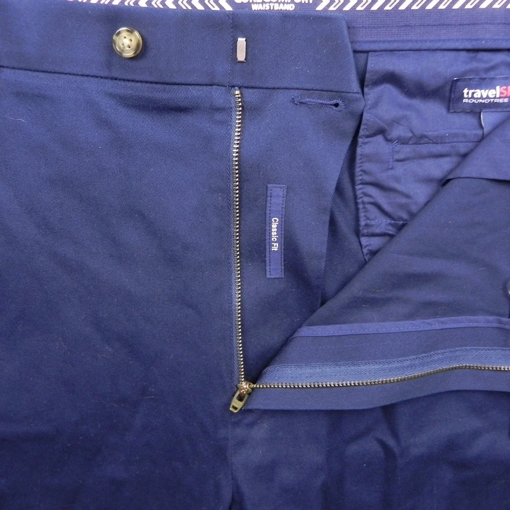 Roundree & Yorke TravelSmart Pants Mens 40x34 Classic Fit Navy Blue Chino Khaki